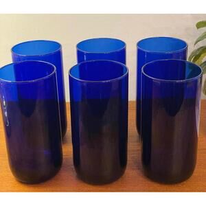 Vintage Libbey Metropolitan Cobalt Blue Glass Tumblers Set of 6 15cm Mid-Century